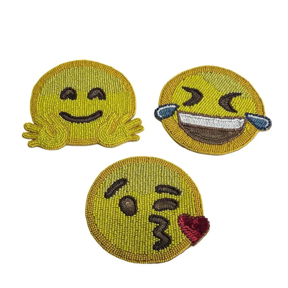 KIM SEYBERT Emoji Coasters set of 6 Glass Beaded